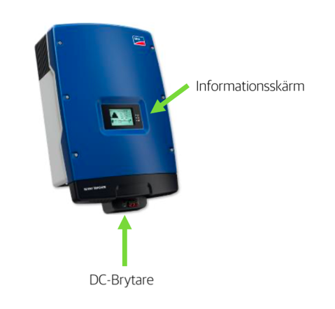 informationsskärm och dc-brytare till SMA växelriktare